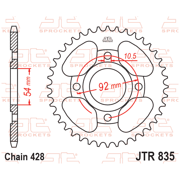 JT Bagk�dehjul Bagtandhjul JTR835.46 835/46T YAMAHA 10W-25446-10-33�FZR80 TZR80 RD75LC RD125LC�SR125
