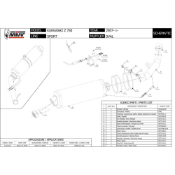 MIVV K.018.LX2 SLIP-ON OVAL RUSTFRI Mivv Sportsudst�dning til Kawasaki Z750 2007-2014 K.018.LX2 - Silencer Exhaust Mivv Oval Inox Kawasaki Z750 A 750 07/12 Approved