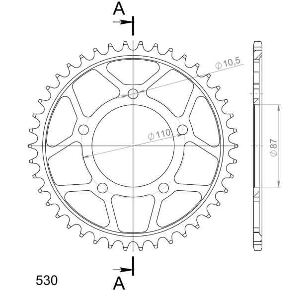 Supersprox SS K�DEHJUL BAG Bagk�dehjul 530 SORT 42 tands SUZUZKI 64511-27A01�RF600�GSX-R750