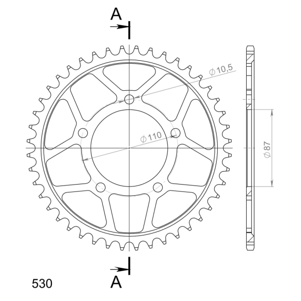 Supersprox SS K�DEHJUL BAG 530 SORT 44 tands SUZUZKI GSXR750 J,K Sling Shot GR77B 88-89�GSX-R600 W N,P USA 92-93