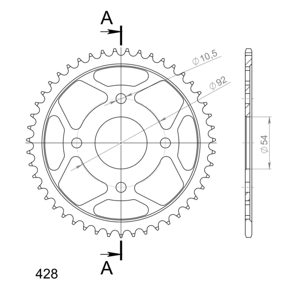 Supersprox�SS Bagk�dehjul Bagtandhjul 47 Tands�428 SORT YAMAHA TZR50