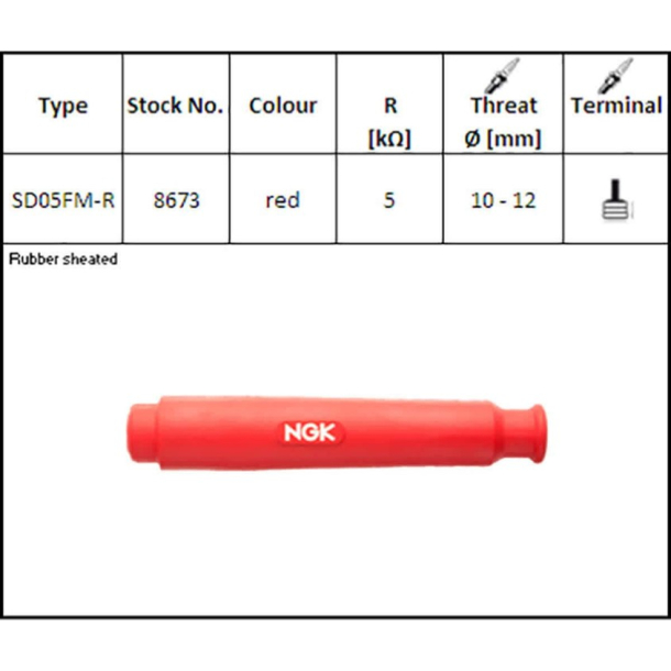NGK 8392 SD05FM-R T�ndr�rsh�tte SD05FM-R 5 KOhm GUMMI R�d