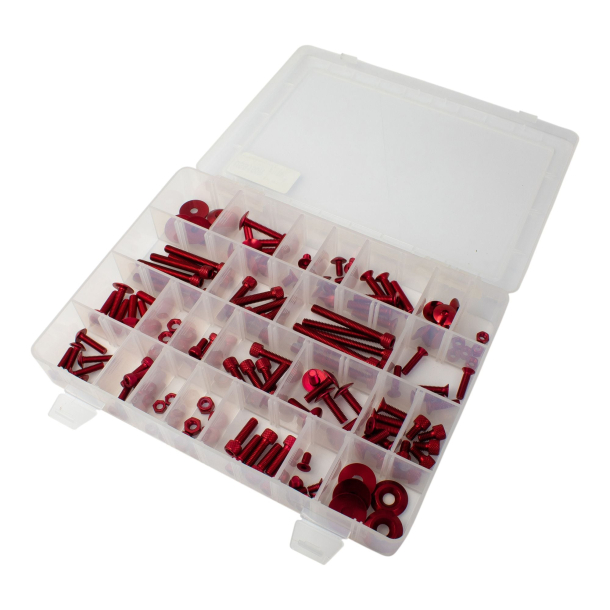 Alu bolt s�t r�d M5 M6 150 stk. Bike It Universal M5/M6 Bolt Set - 150Pcs Red