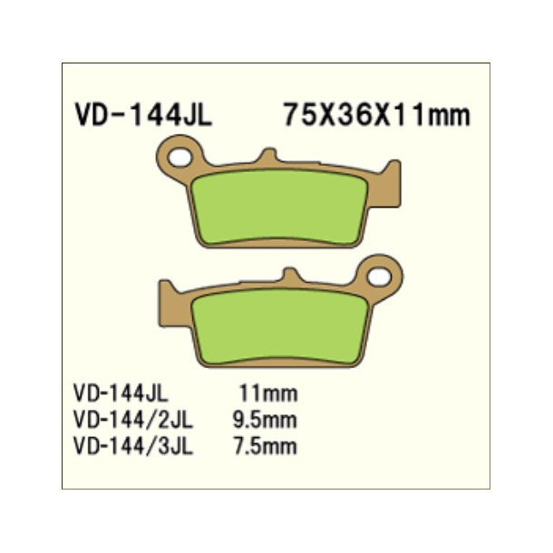 VESRAH Bremseklodser VD144JL SinterMetal Cross bag Honda,Suzuki, Kawa, Yam, GasGas, Sherco, TM, Bimota mfl.