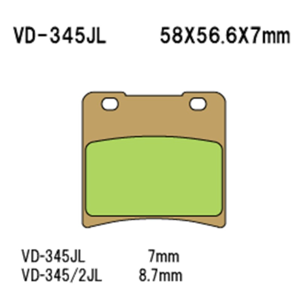 VESRAH VD345/2JL BREMSEKLODSER BRAKE PAD KIT (NON O.E. SINTERED METAL JAPANESE ALTERNATIVE) SINTER FRONT (REAR) FOR (BAG) SUZUKI GSX400 GSX600F GSX750F GSX1100F GSX1100G GV1400 VX800